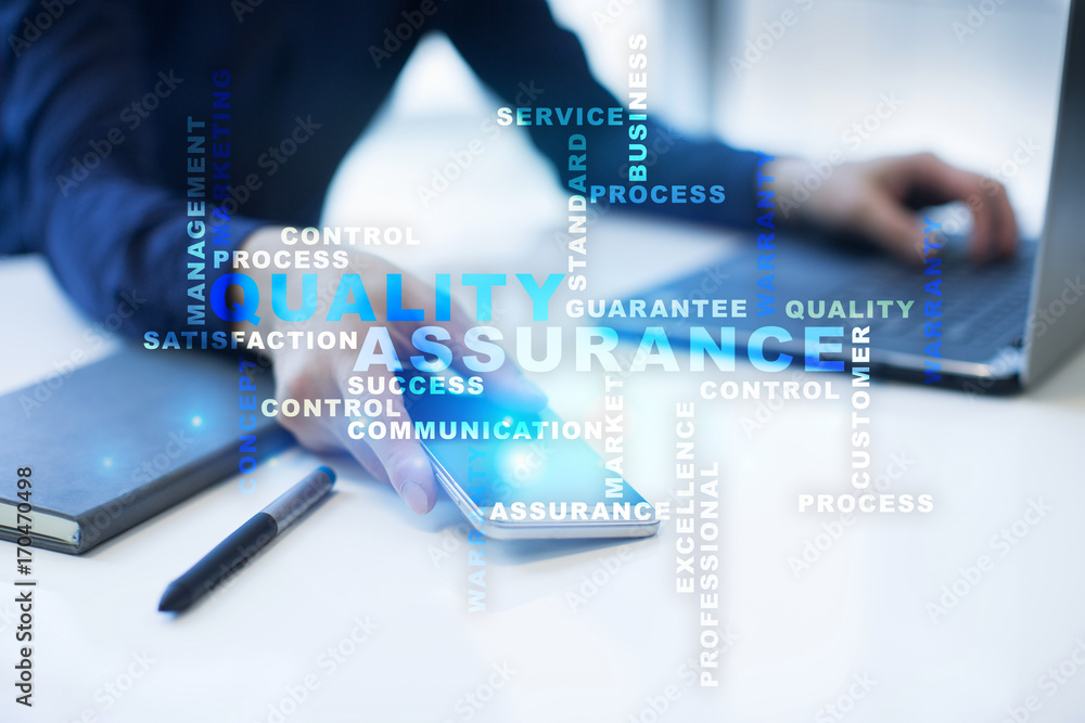 Quality assurance concept on the virtual screen. Business concept. Words cloud. Quality assurance concept on the virtual screen. Business concept. Words cloud.