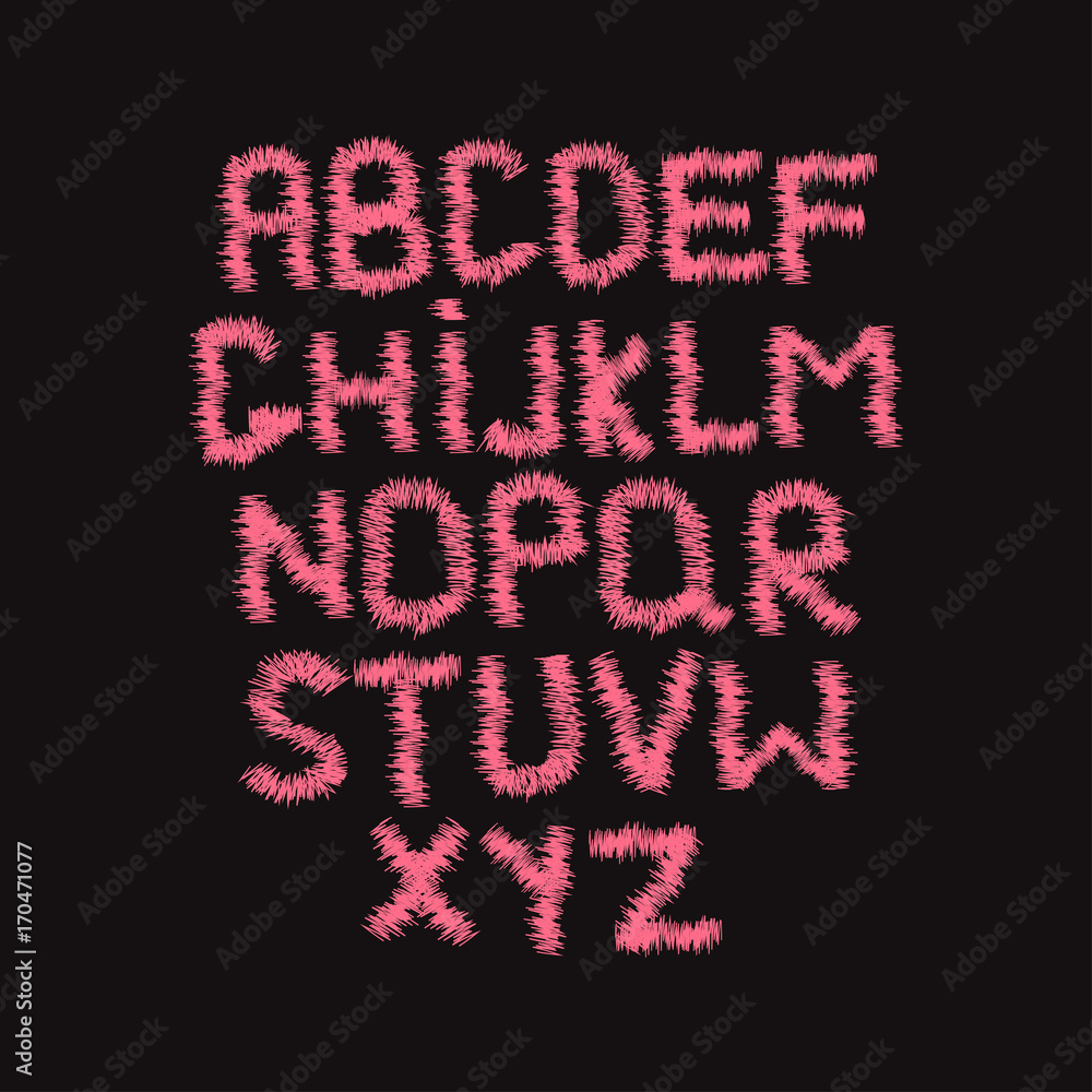 Fashion embroidery pink font. Vector hand drawn illustration. Fashion embroidery pink font. Vector hand drawn illustration.