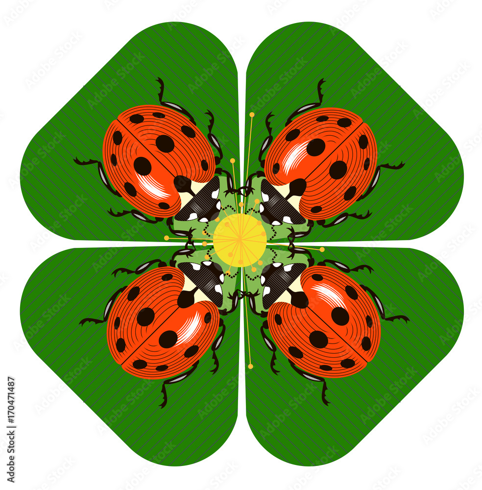 Fototapeta premium Family dinner of ladybugs at the round table
