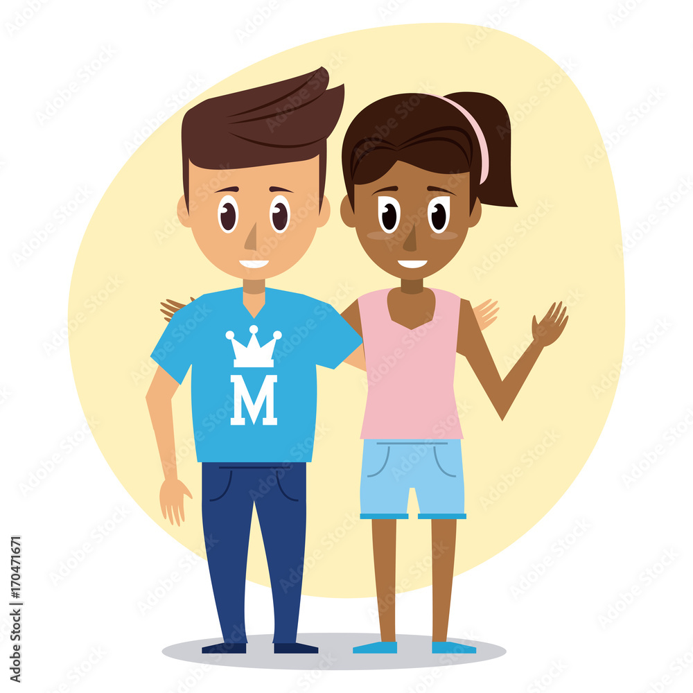 young couple of friends icon vector illustration graphic design