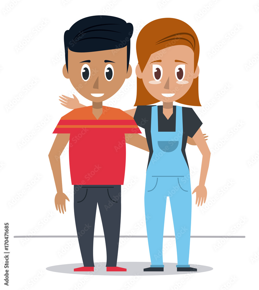 young couple of friends icon vector illustration graphic design