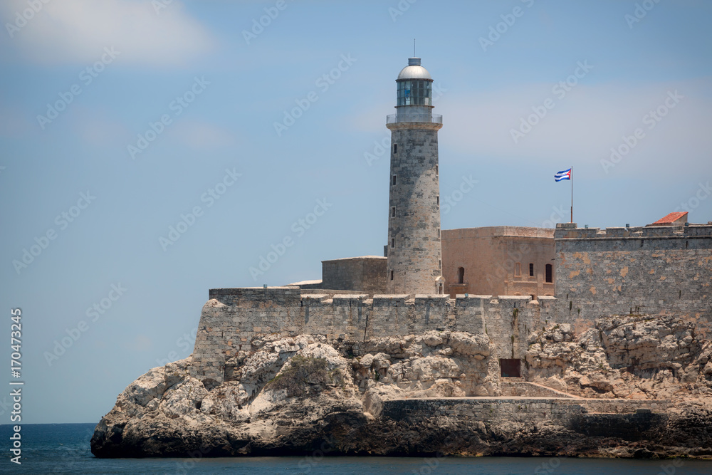 Morro Castle and lighthouse at the canal entrance to the port of Havana, Cuba.