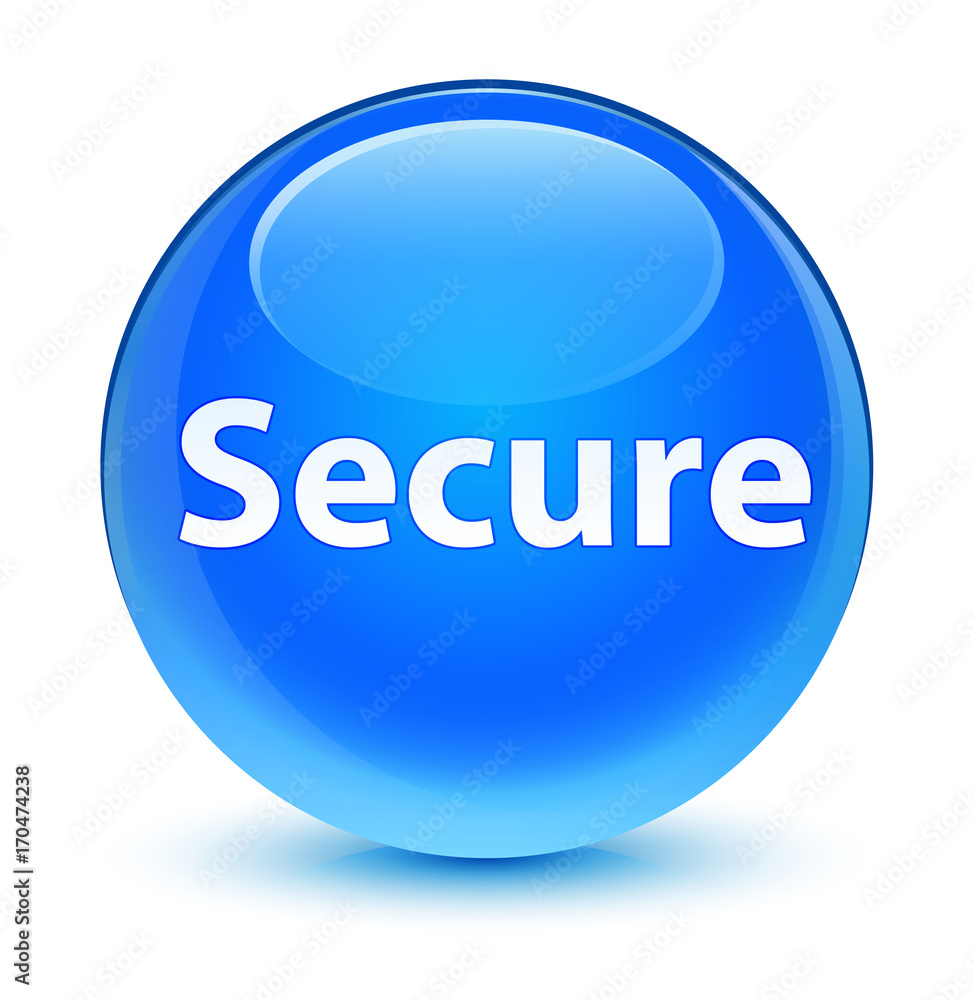 Secure glassy cyan blue round button Secure glassy cyan blue round button