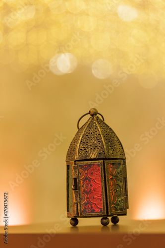Traditional arabic lantern lit up in Ramadan