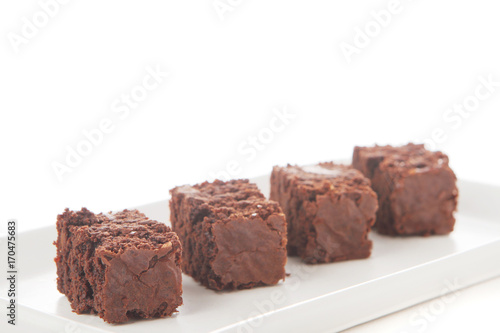 Homemade chocolate brownies served on a plate