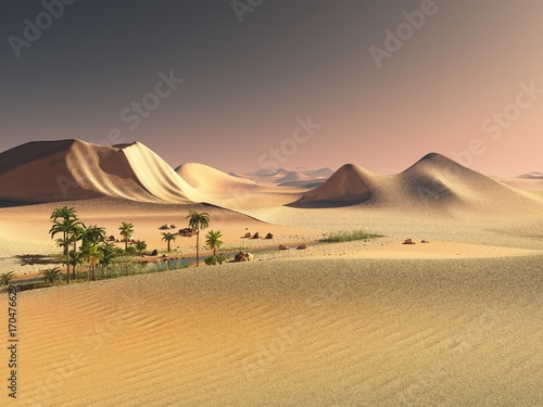 Beautiful natural background -African oasis 3d rendering