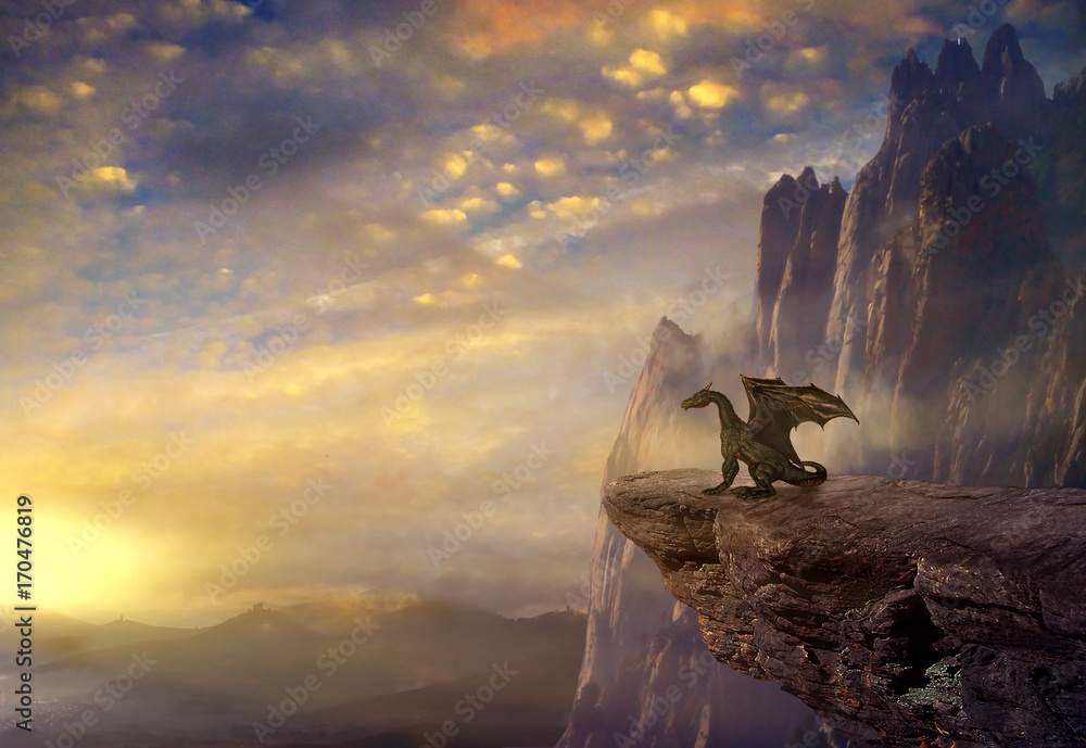 Obraz premium Smok fantasy na renderingu rock.3D