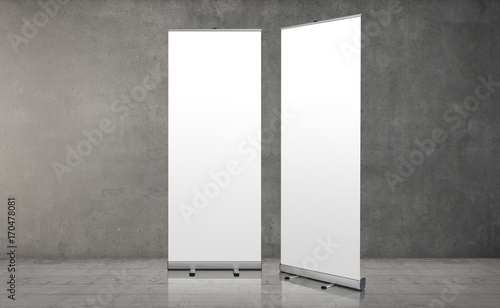 Roll up banner stand. Blank template mockup. Exhibition stand roll-up banner, isolated screen for you design.