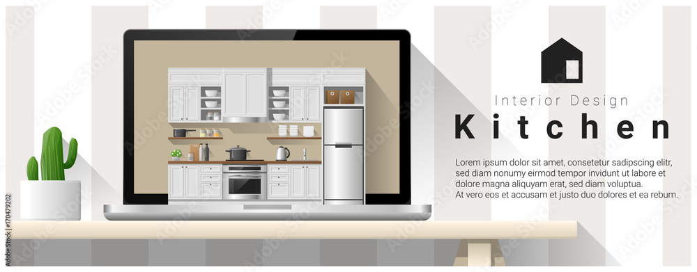Modern kitchen interior design background , vector , illustration Modern kitchen interior design background , vector , illustration