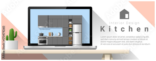 Modern kitchen interior design background , vector , illustration