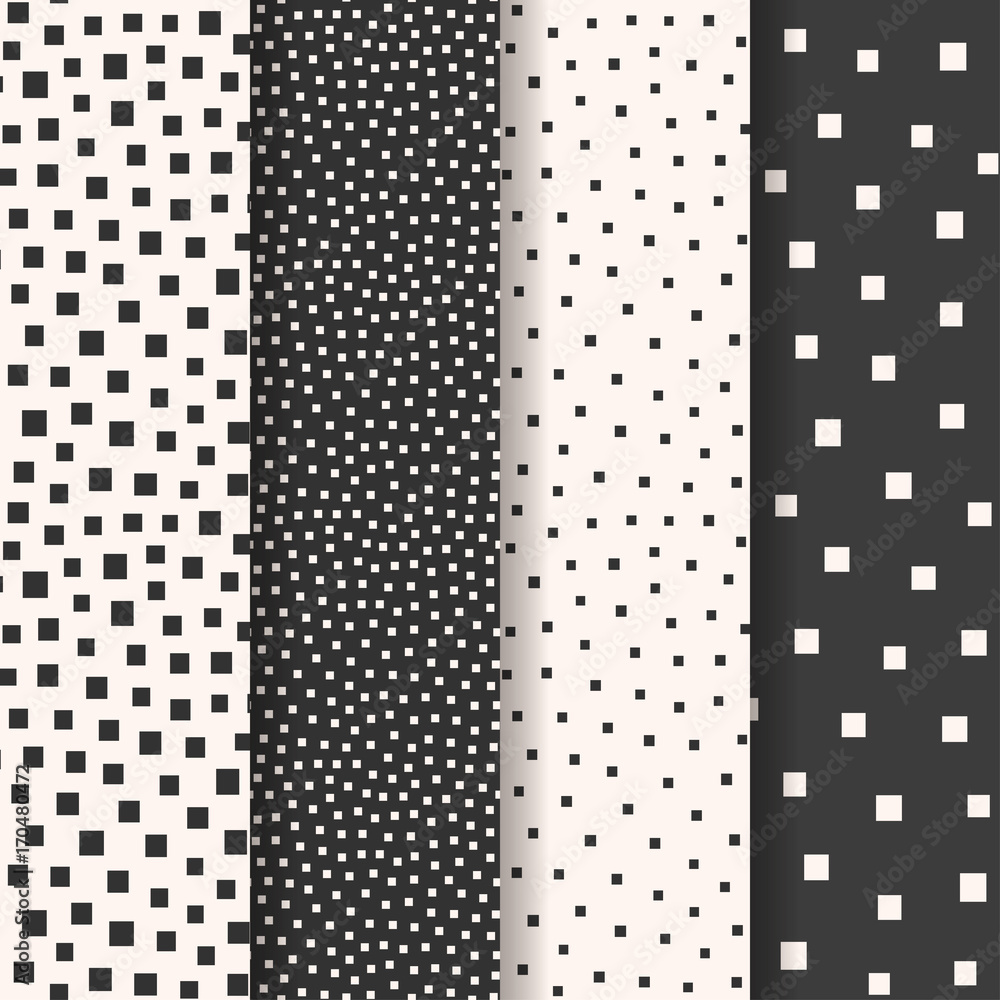 Set of four vector seamless patterns with squares Set of four vector seamless patterns with squares