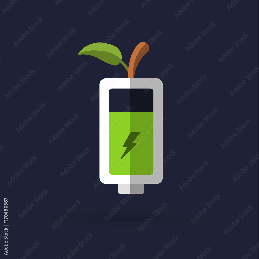 Obraz premium Green Battery and Green leaf.