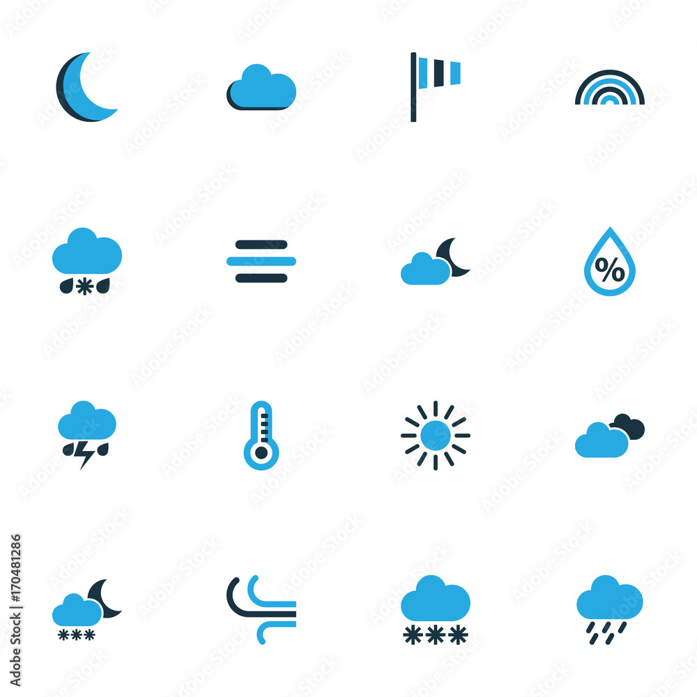 Climate Colorful Icons Set. Collection Of Cloudy Sky, Wind ...