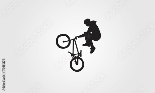 Stampa su tela Cyclist rider bmx performs trick jump logo silhouette vector