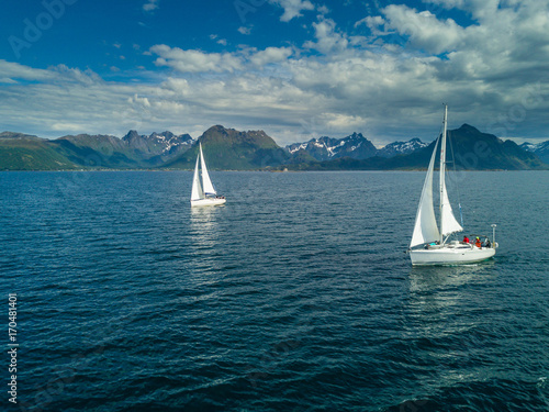 Aerial view of sailing yacht in Norway