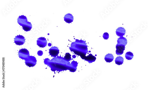 Blue ink splashes isolated on white, with clipping path, top view