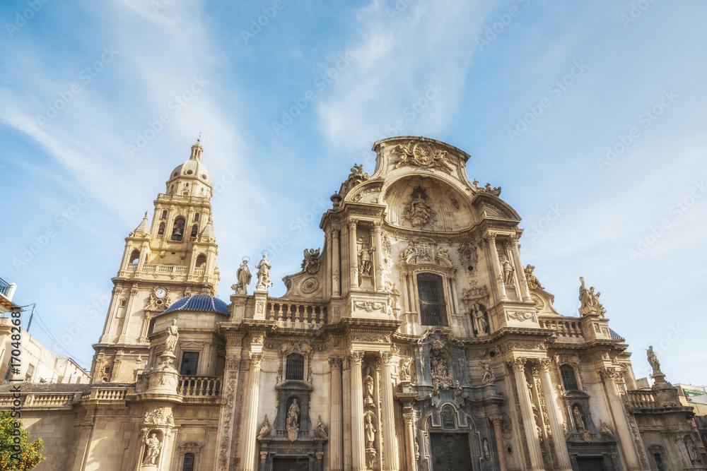 Facade of the Cathedral Church of Saint Mary in Murcia, Spain.