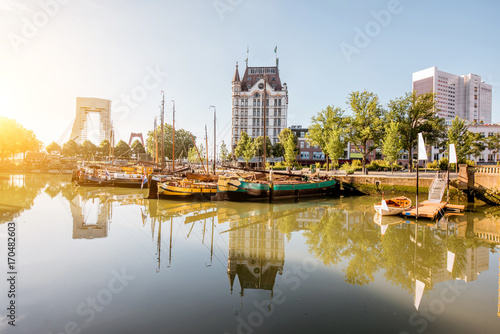 View on the Oude haven historical centre of Rotterdam city during the sunny weather photo