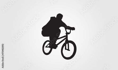Cyclist rider bmx performs trick jump logo silhouette vector