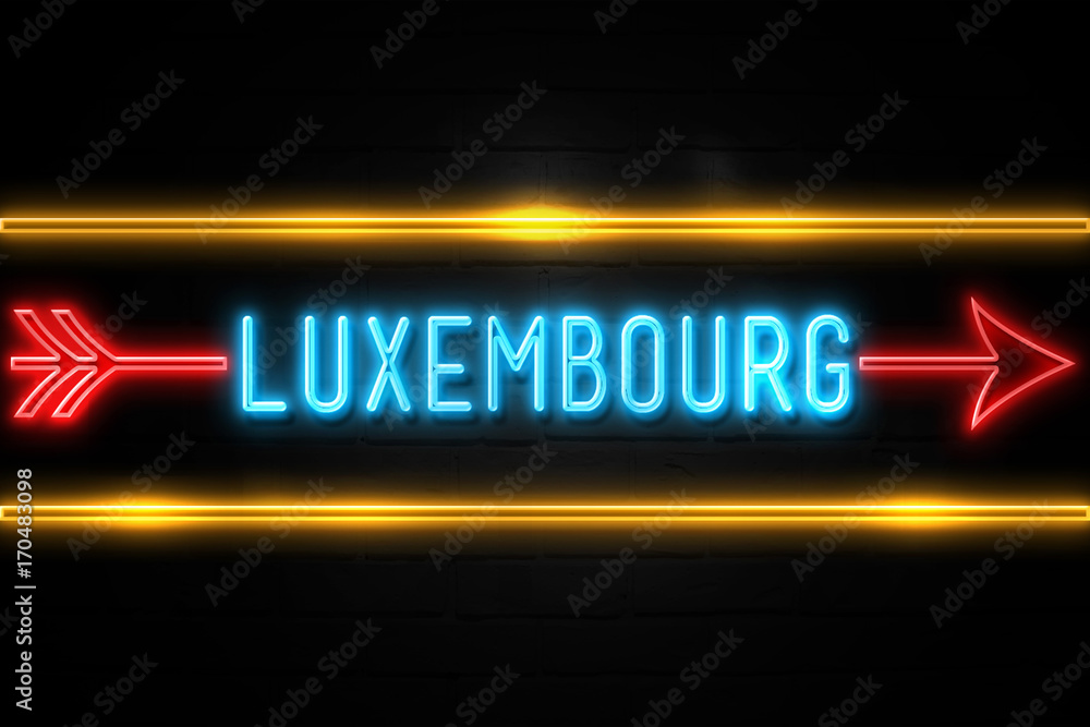 Luxembourg   - fluorescent Neon Sign on brickwall Front view