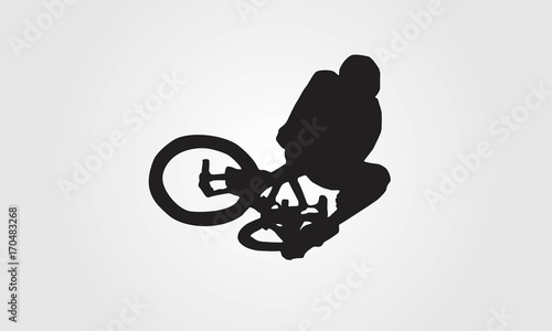 Cyclist rider bmx performs trick jump logo silhouette vector
