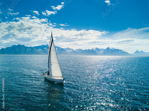 Aerial view of sailing yacht in Norway