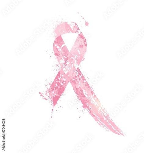 Breast Cancer Awareness Ribbon. Watercolor pink ribbon, breast cancer awareness symbol, isolated on white. Vector illustration