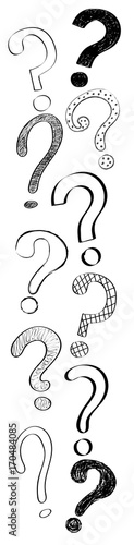 Concept of banner with hand drawn question marks. Vector.
