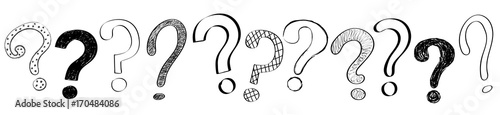Concept of banner with hand drawn question marks. Vector.