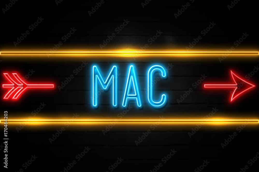 Obraz premium Mac - fluorescent Neon Sign on brickwall Front view