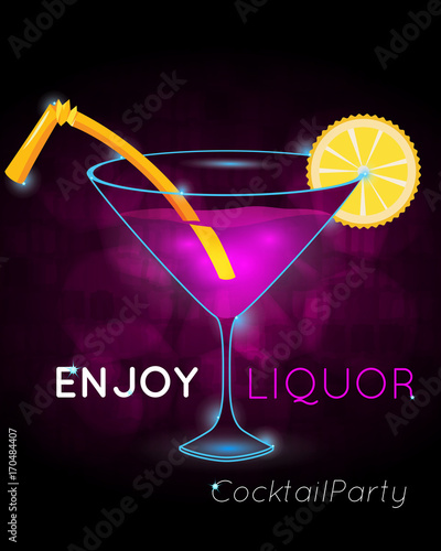 Bright pink cocktail in martini glass with orange slice disco