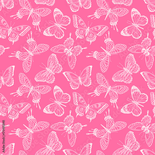 seamless sketch pink butterflies