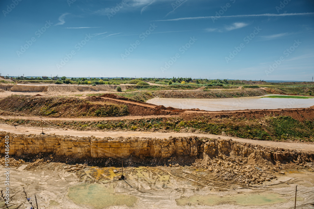 Naklejka premium Industrial landscape, limestone mining quarry 