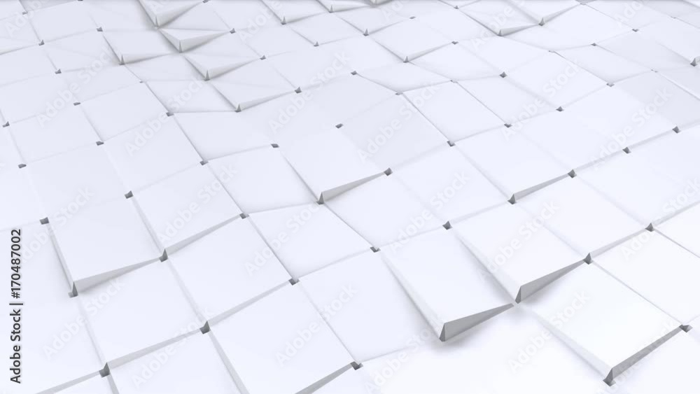 Simple low poly 3D surface as art background. Soft geometric low poly background of pure white grey polygons. 4K Full hd seamless loop background with copy space