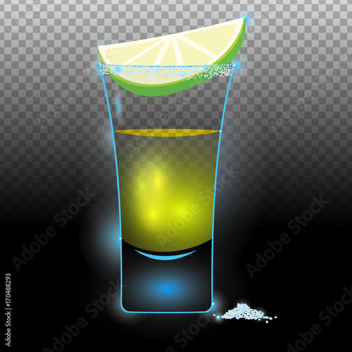 Tequila shot cocktail with slice of lime and salt