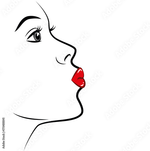 frau küsst mit roten lippen