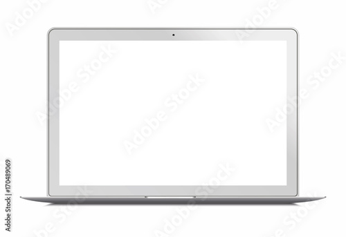 Laptop in apple Macbook Air style mockup - front view. laptop with blank screen isolated on white background. for presenting. Laptop front. Laptop -  vector illustration.Laptop with blank monitor. photo