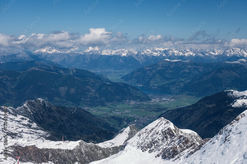 Valley in which is situated Zell am See city and lake took from Kitzsteinhorn glacier Austria