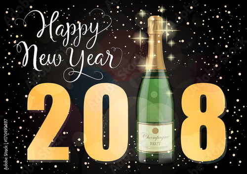 Happy New Year Lettering With Champagne
