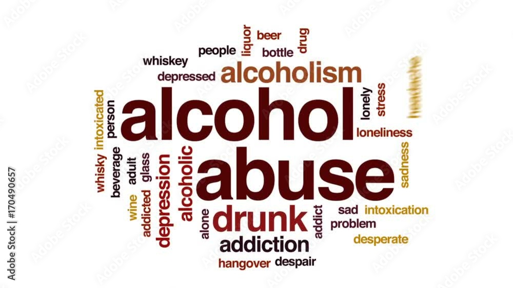 Alcohol abuse animated word cloud, text design animation. Alcohol abuse animated word cloud, text design animation.