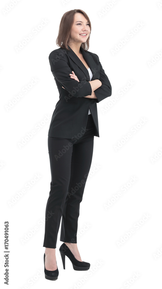 Fullbody business woman smiling isolated over a white Fullbody business woman smiling isolated over a white
