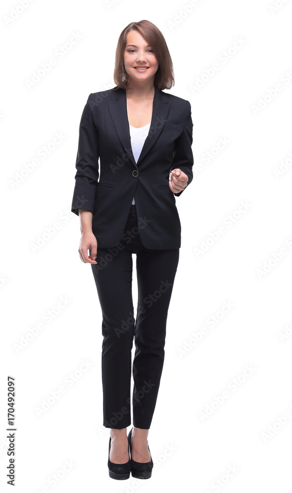 Fullbody business woman smiling isolated over a white Fullbody business woman smiling isolated over a white