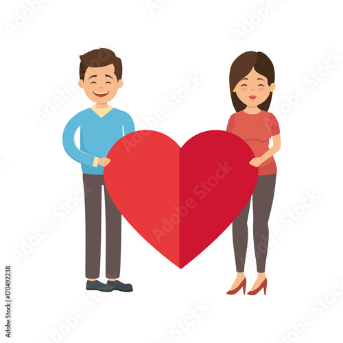 cute couple in love with heart vector illustration design