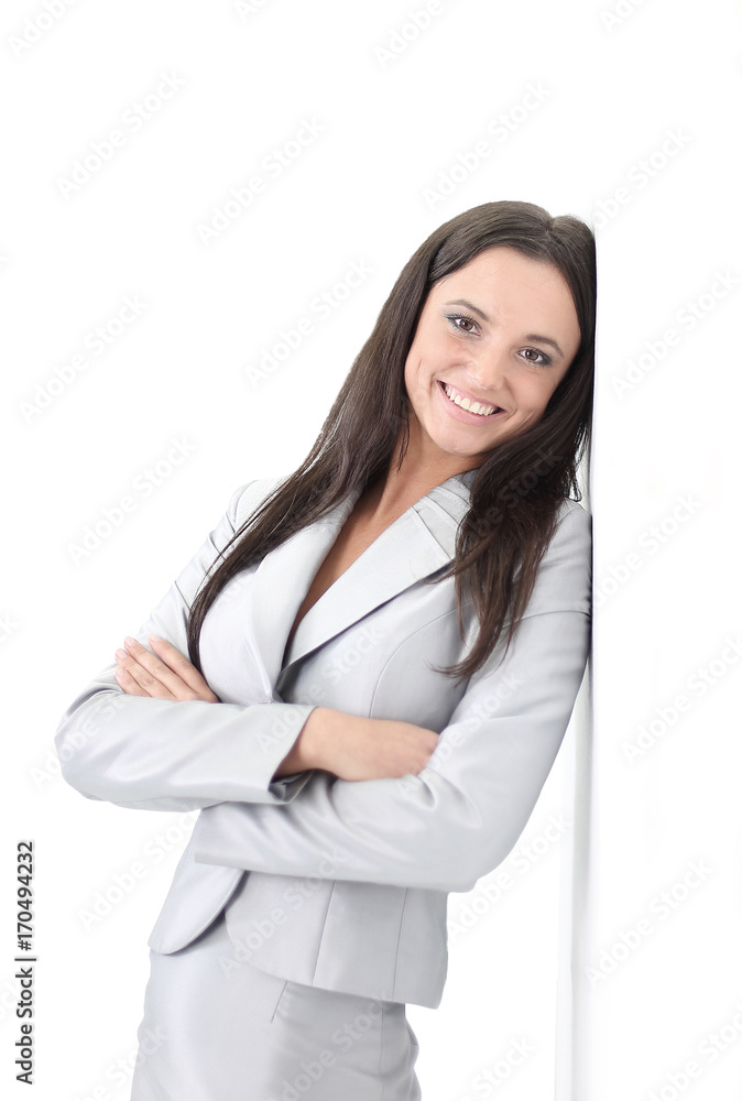Beautiful business woman smiling isolated over a white Beautiful business woman smiling isolated over a white