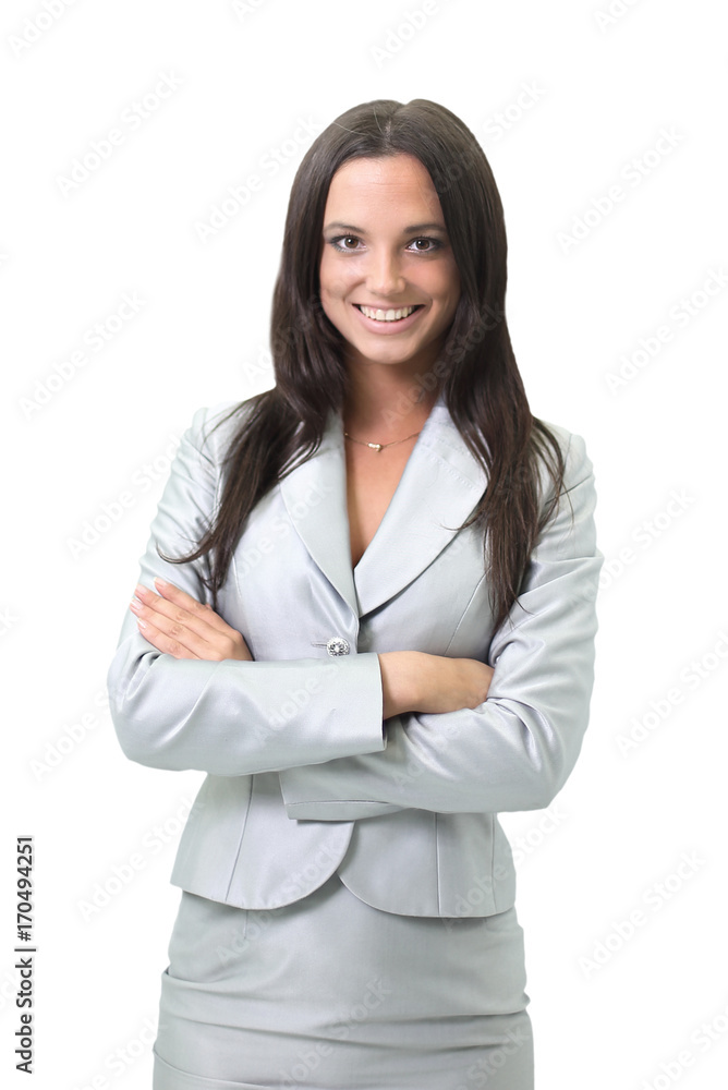 Smiling business woman, Isolated on white background. crossed Smiling business woman, Isolated on white background. crossed