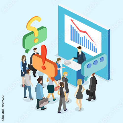 Isometric flat 3D vector exhibition promotion stand. Trade show booth