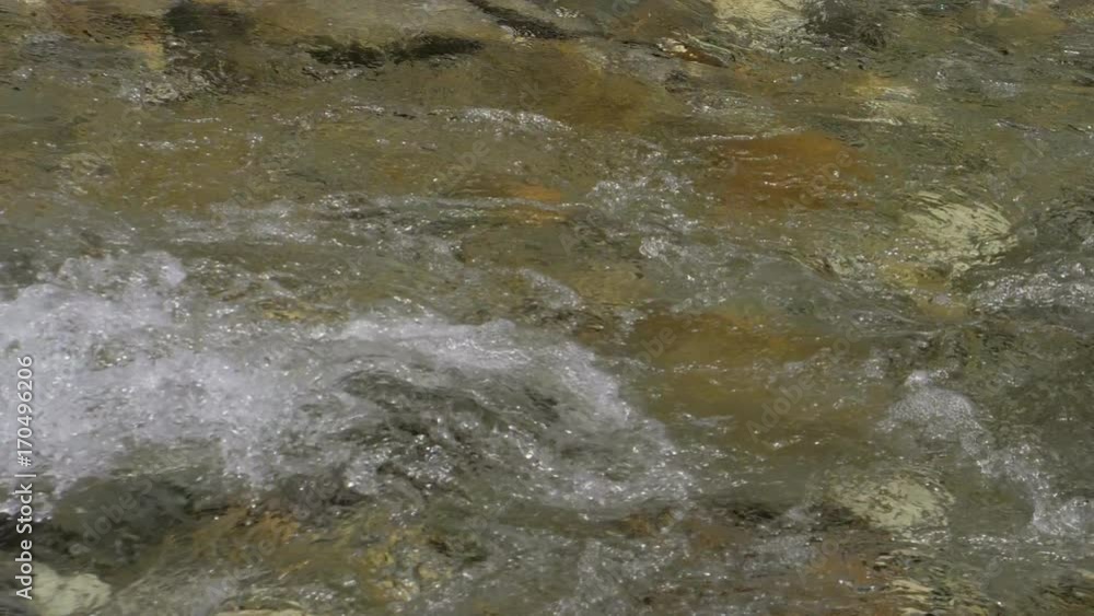 Water in a mountain river in slow motion video. Water in a mountain river in slow motion video.
