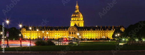 The panoramic view of cathedral of Saint Louis at night, Paris.