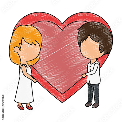 cute couple just married with heart vector illustration design
