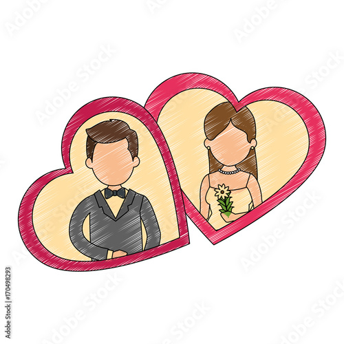 cute couple just married with heart vector illustration design